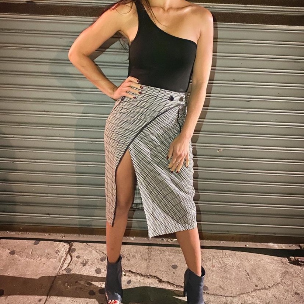 Zara Plaid Split Pencil Skirt